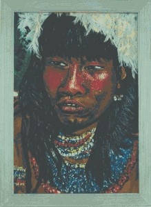 schilderij van en zuid-afrikaans indiaan geschilderd door brigit weeda.